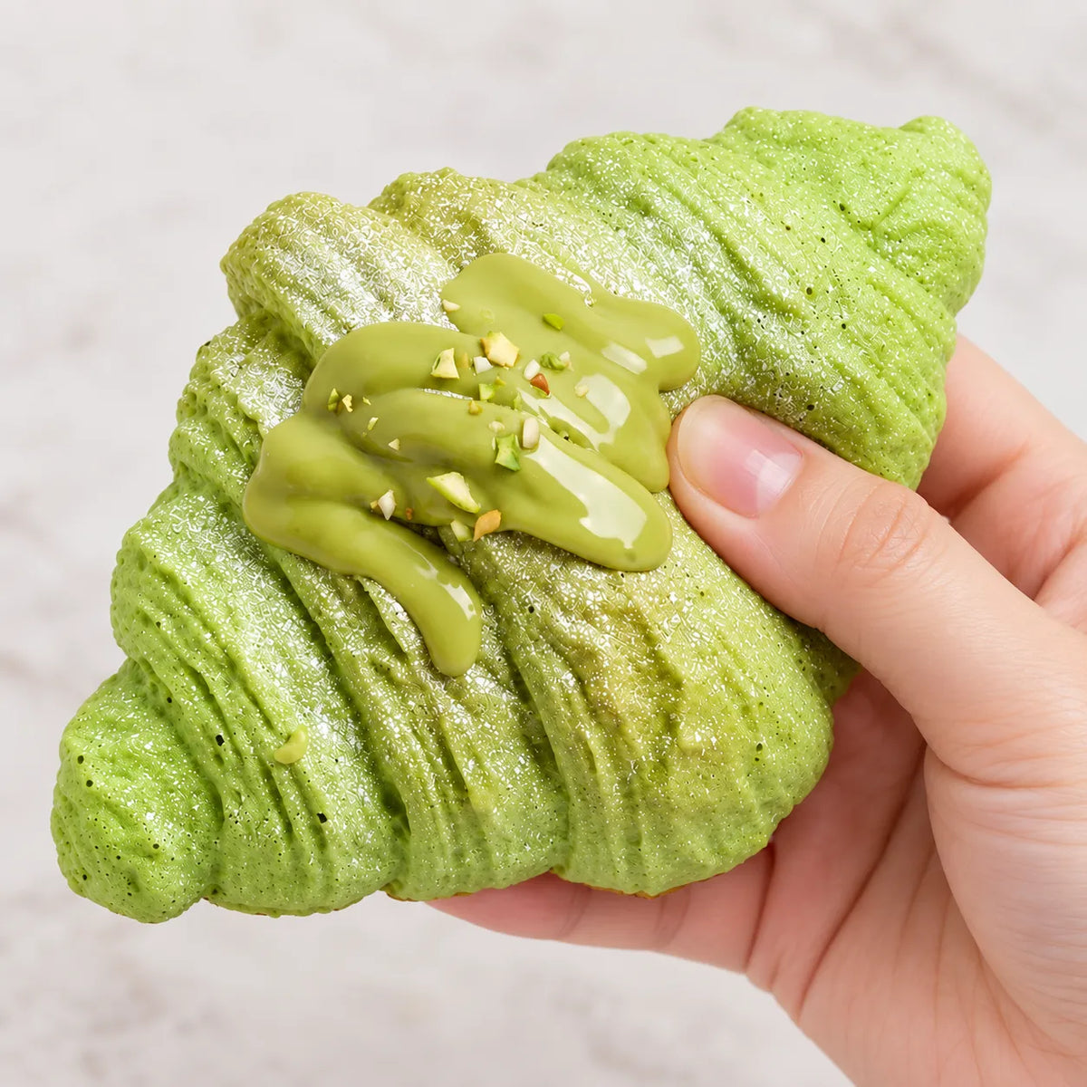 Matcha Croissant Squishy presser