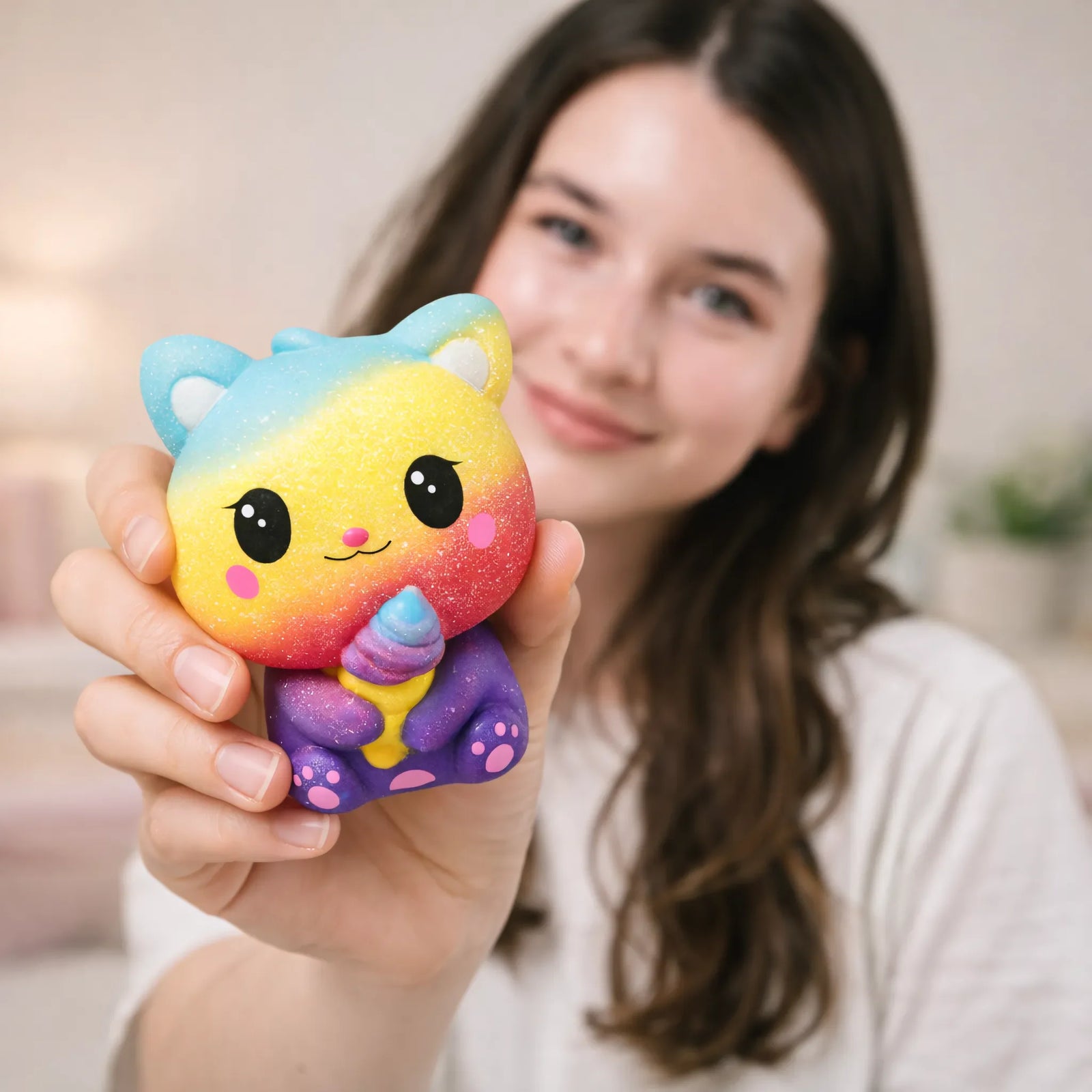 Squishy Chat Arc en Ciel Mignon